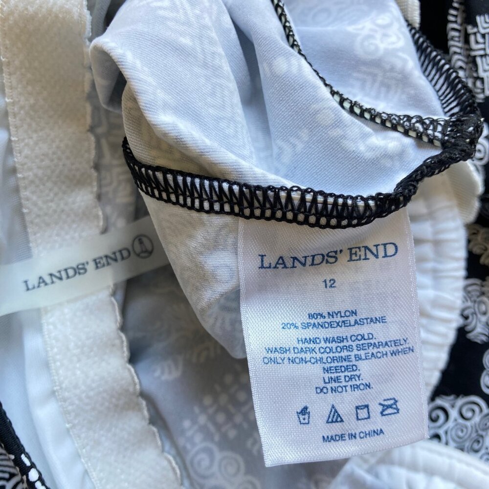 Lands' End Black & White Print Square Neck Halter A-Line Swim Dress 12 Swim Top - Picture 13 of 15